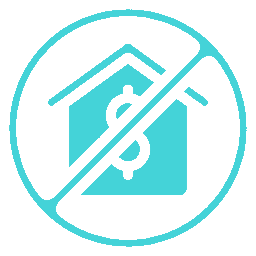 Icon of a house with a dollar sign crossed out.