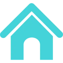 A simple turquoise house icon with a pitched roof and arched door.
