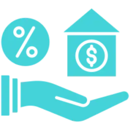 Hand holding a house and a coin symbol, representing real estate investment.