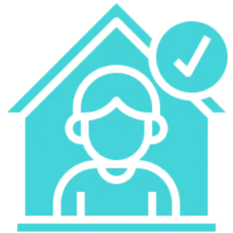 Icon of a house with a person and a clock symbol.